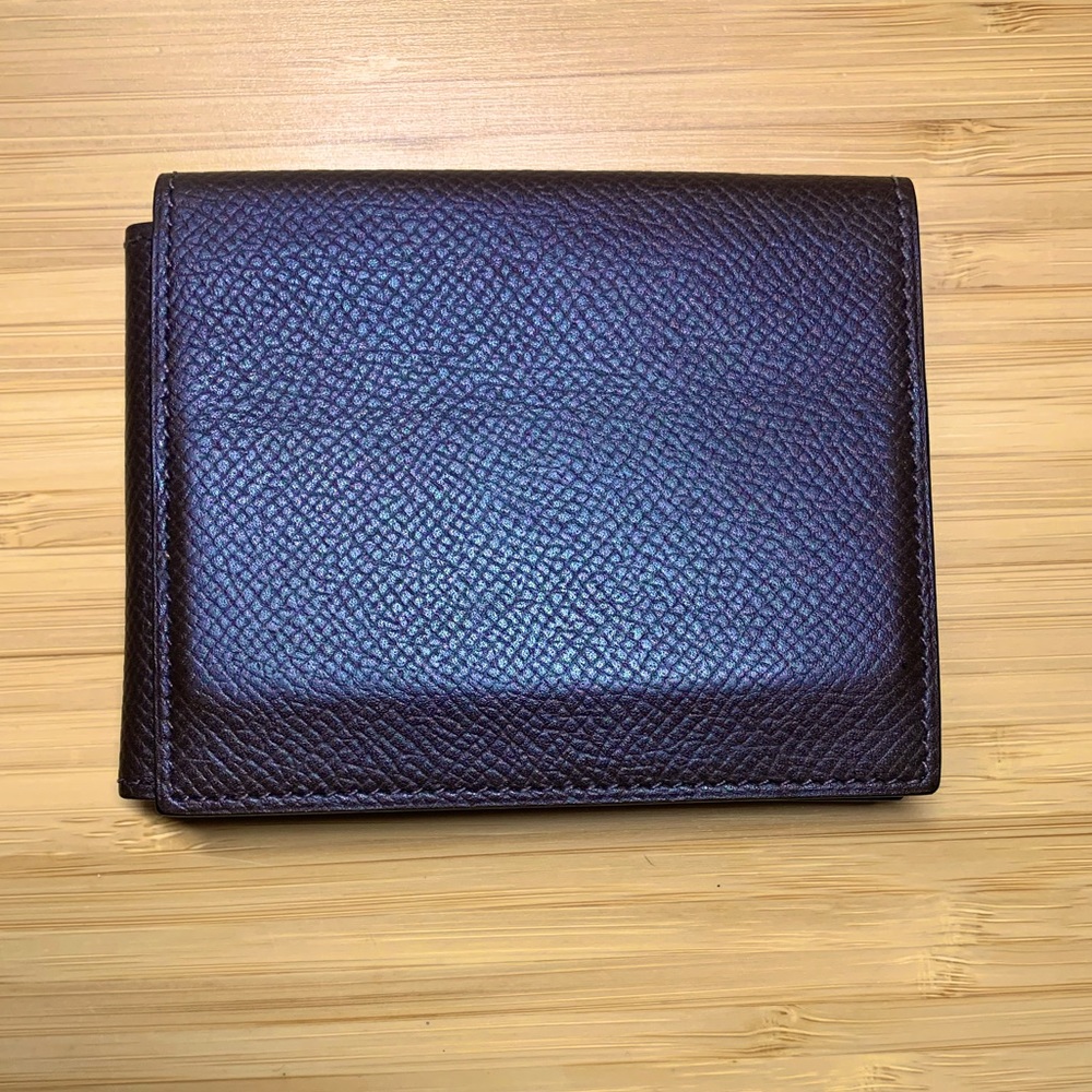Brown leather Mens Hermes slim card holder wallet trifold